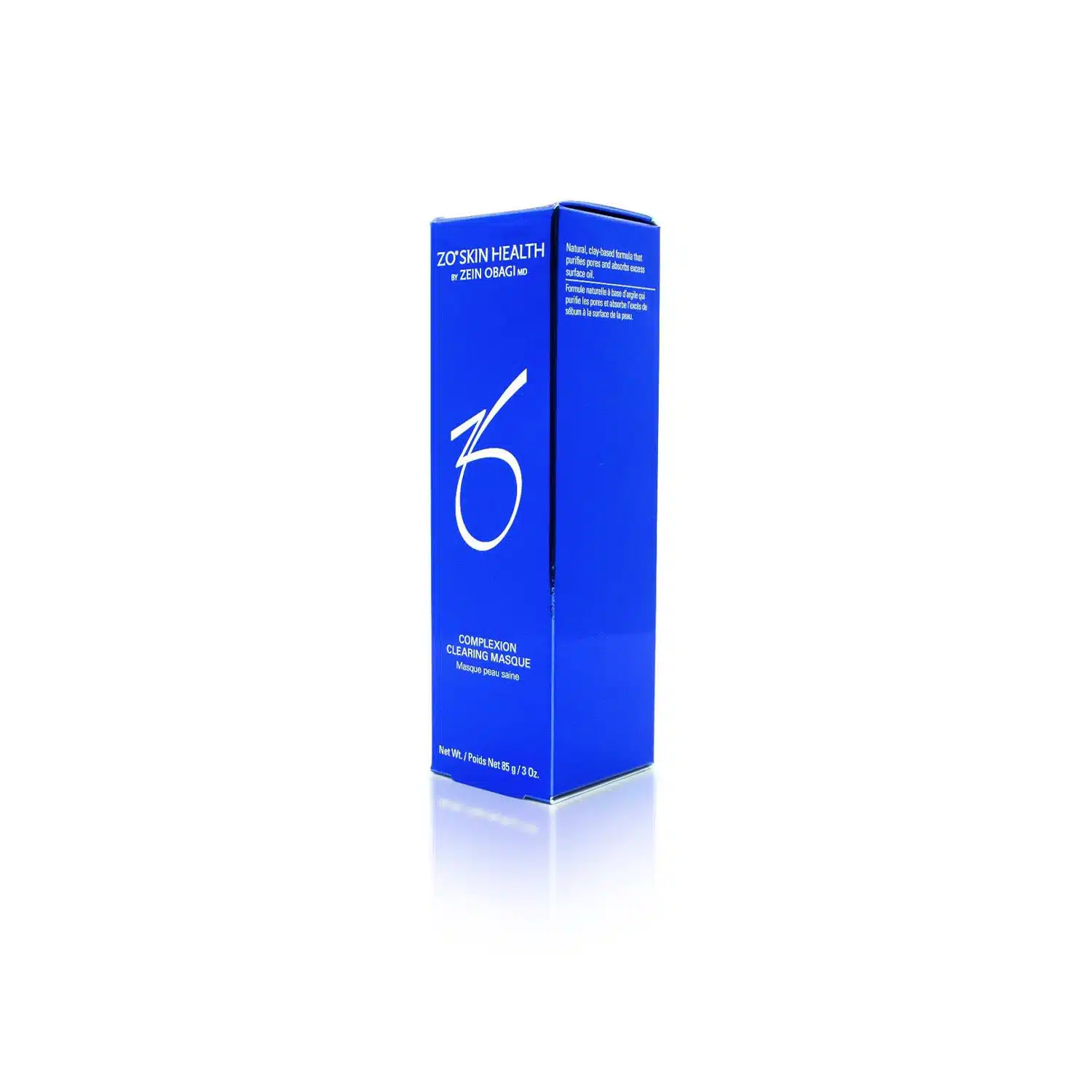 A blue rectangular box labeled "ZO® SULFER MASQUE" standing upright against a white background. The text indicates it contains a complexion clearing masque and provides size information at the bottom. The packaging also includes text on the sides.