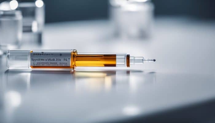 A syringe and vial of Profhilo on a medical surface.